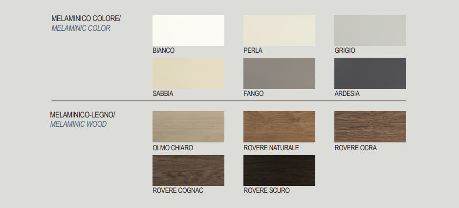 Color swatches for melaminico colore and melaminic legno