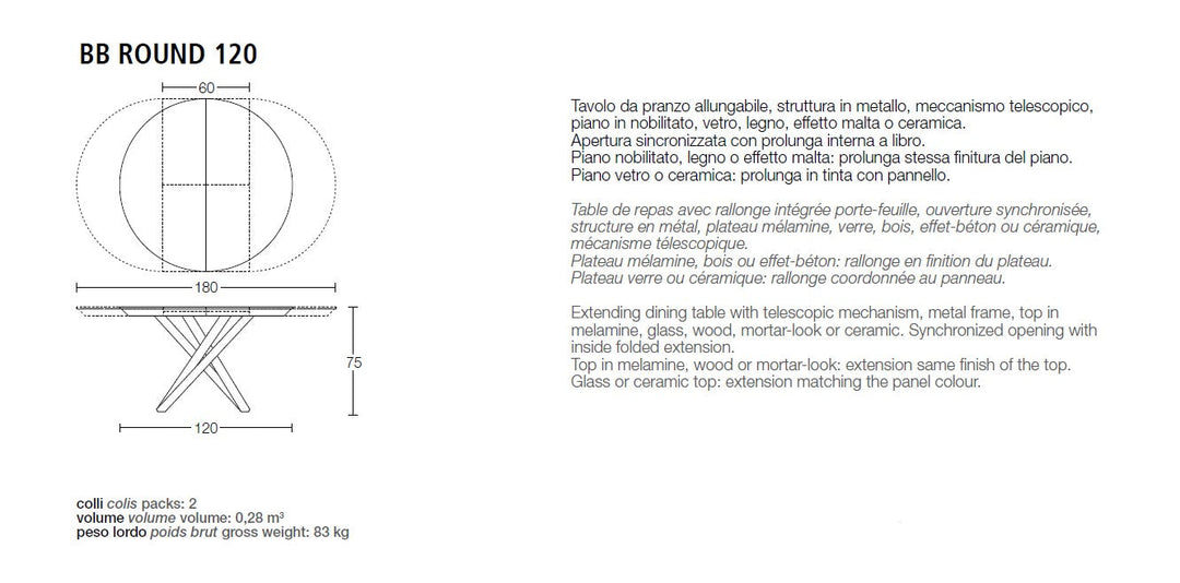 BB Round extendable dining Table