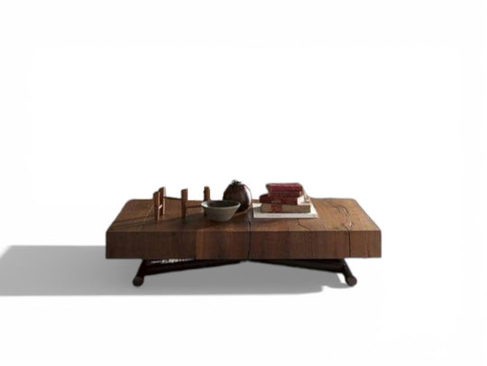 Boxy New wooden desk with decorative items on a white background