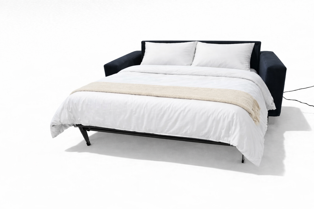 Comfy E Modern electic sofa bed with white bedding