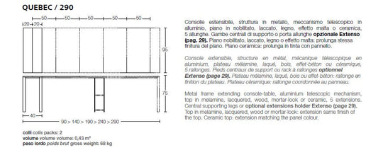Quebec expanding console to dining table measurements and description