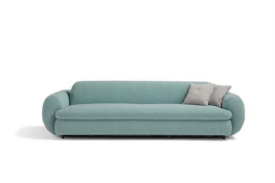 Modern light blue Space sofa with grey cushions on a white background