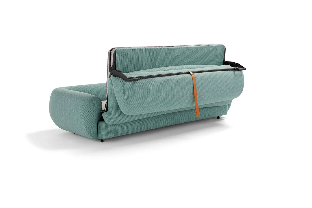 Teal Space sofa bed opening on a white background