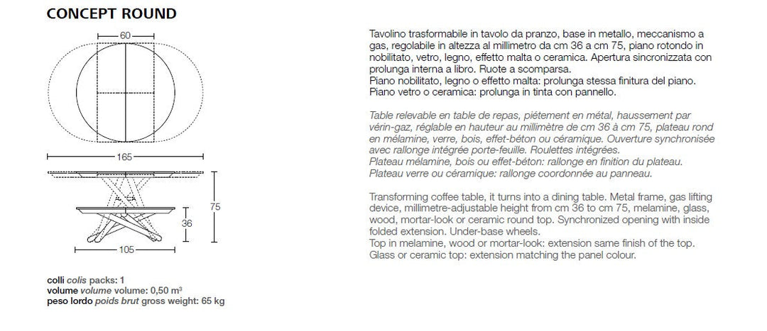 Concept Round coffee dining table measurements