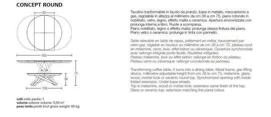 Concept Round coffee dining table measurements