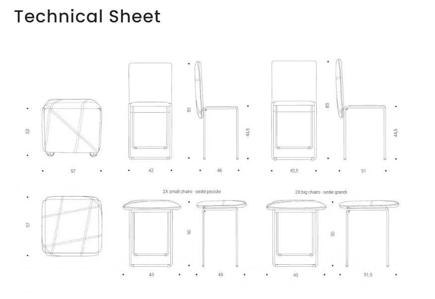 Technical drawing of Cubix ottoman