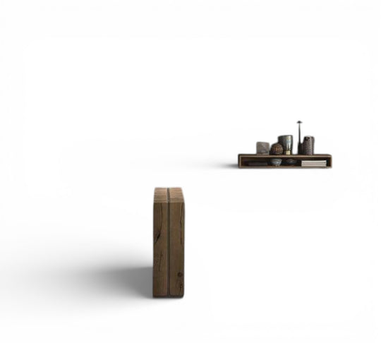 Delta wooden block with a small shelf on a white background