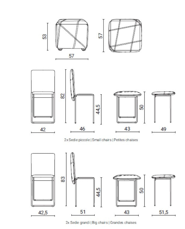 Technical drawing of Cubix ottoman and chairs