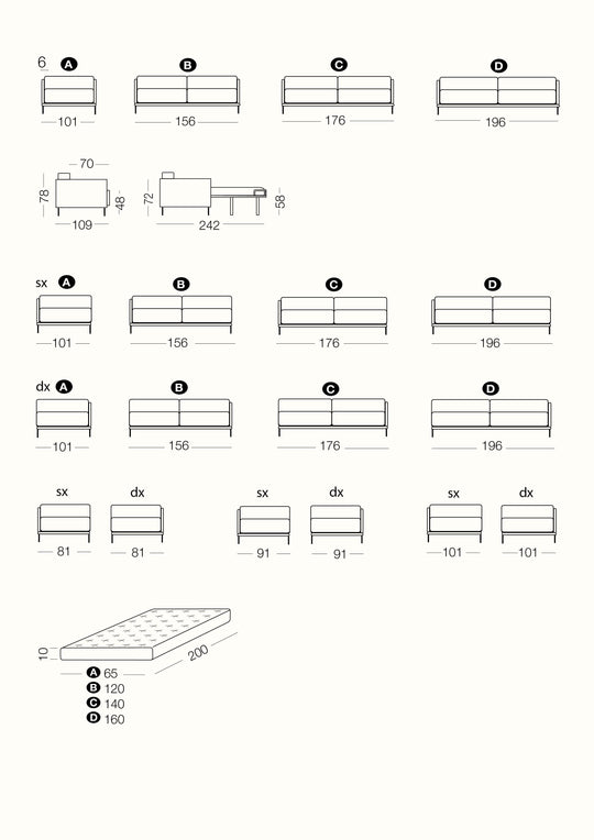 Technical drawing of Marsalis sofa or sofa bed 