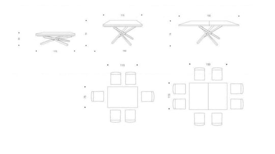 SU E GIU, coffee to dining table measurements