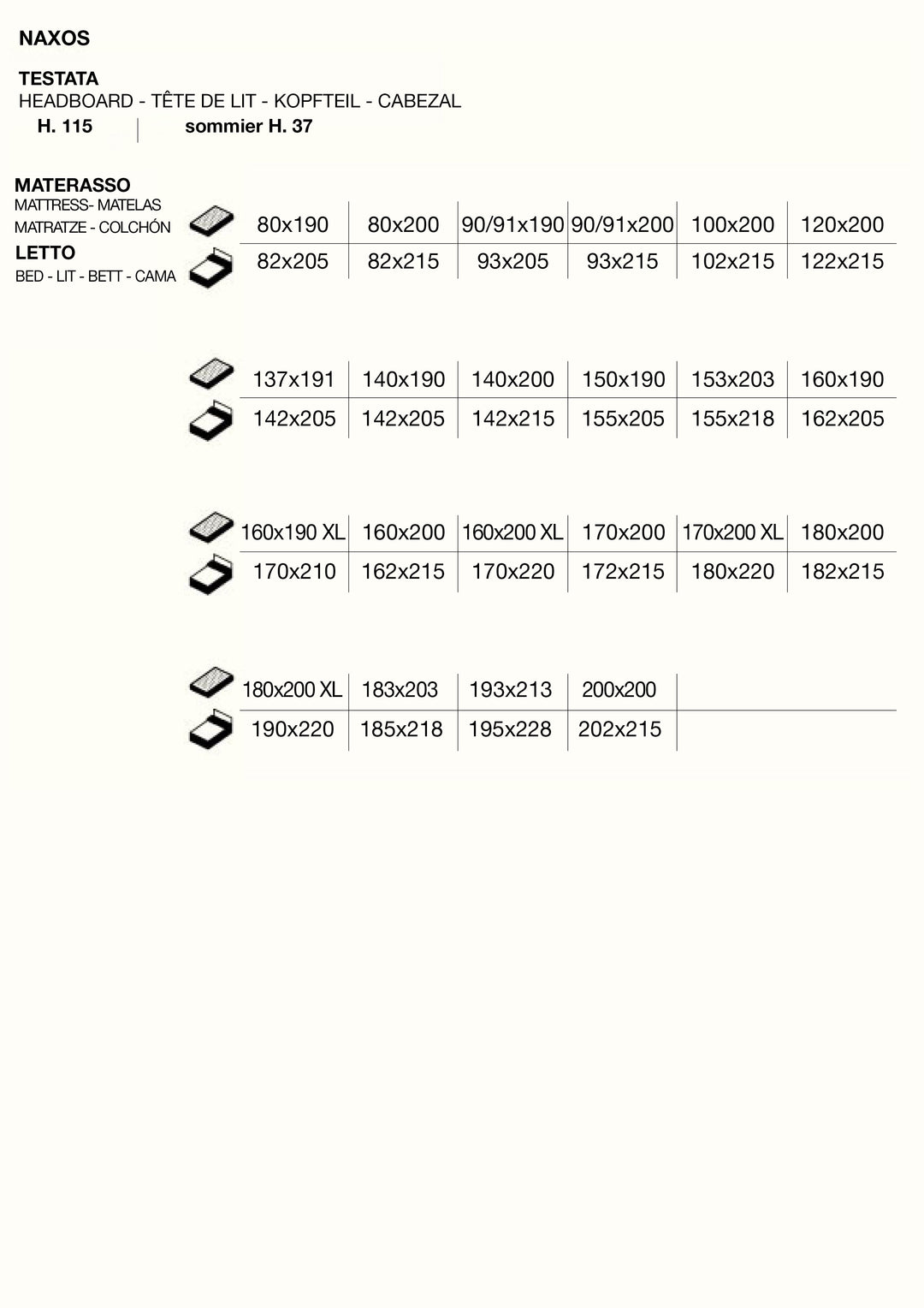 Naxos storage bed measurements