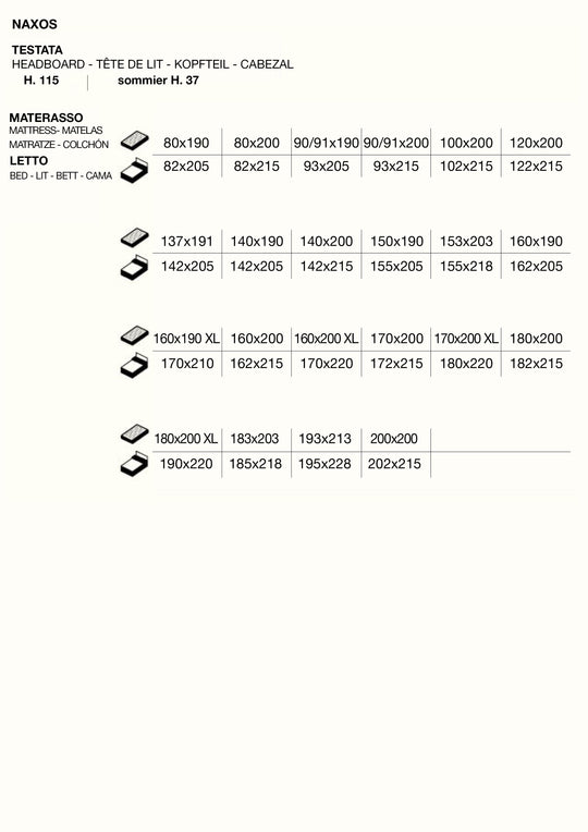 Naxos storage bed measurements