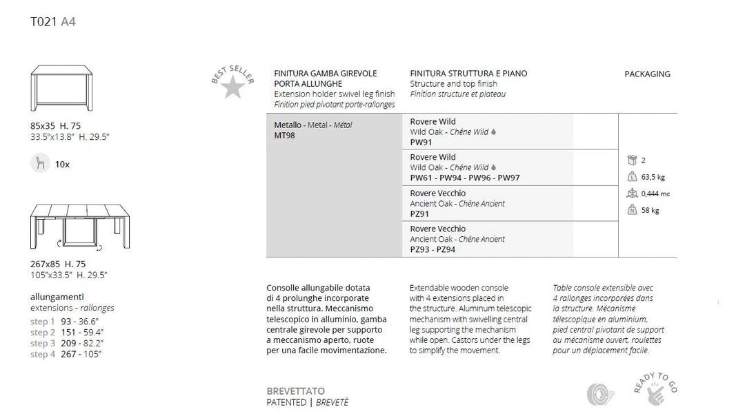 A4 Console mesurements and finishes