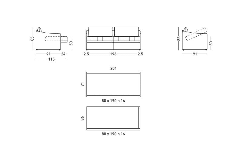 Side by Side sofa bed sizes