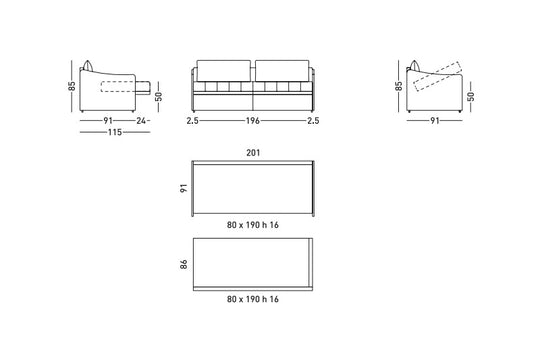 Side by Side sofa bed sizes
