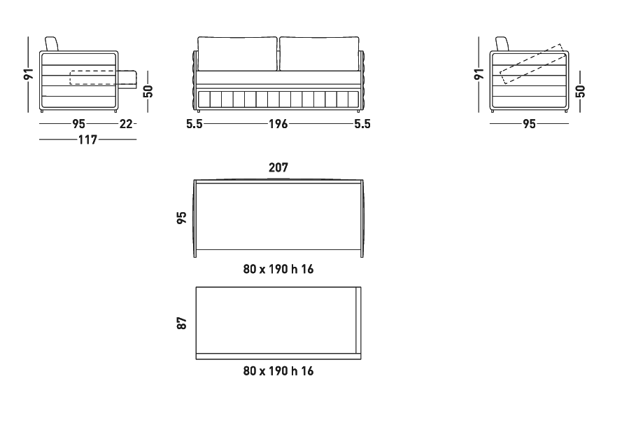 Split sofa bed sizes