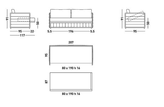 Split sofa bed sizes