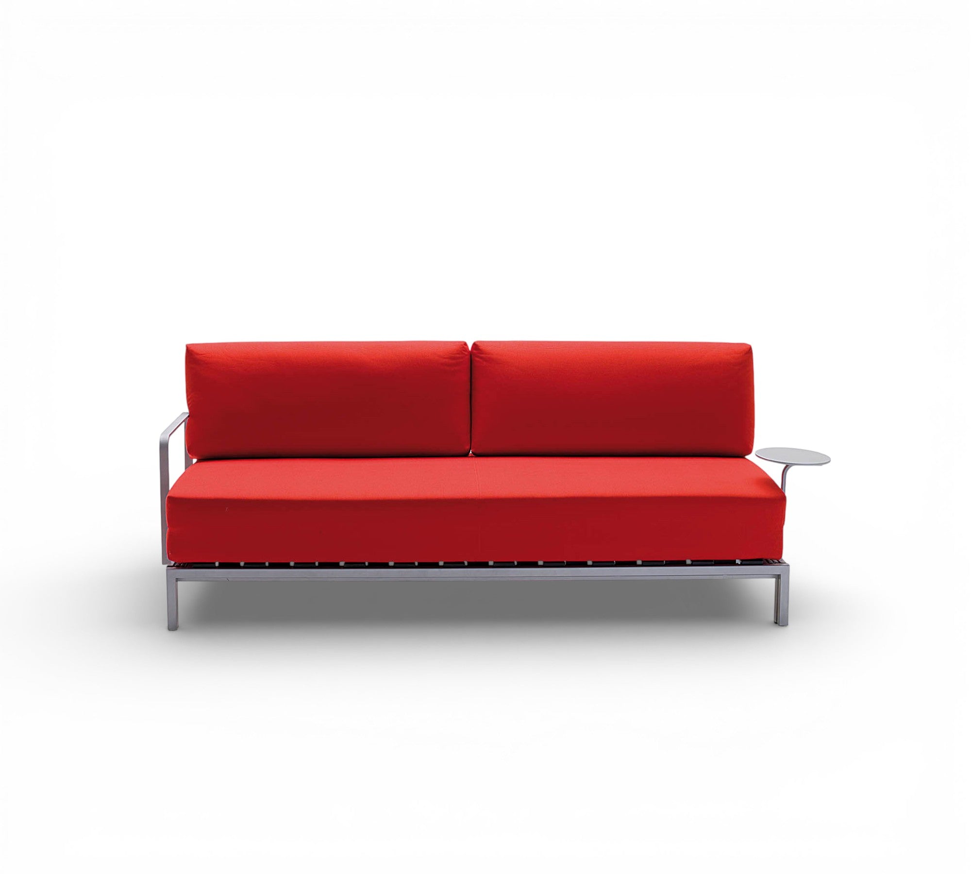 Willy Side red sofa bed with metal frame on a white background